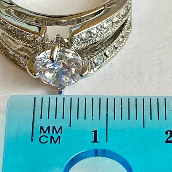 Vintage Silver Cubic Zirconia Cocktail Engagement Ring Size 6 7 8 9 RhodiumPlate - Picture 13 of 15